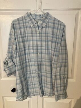 Classic Women’s Long-Sleeve Blue Plaid Button-Down Shirt 👚